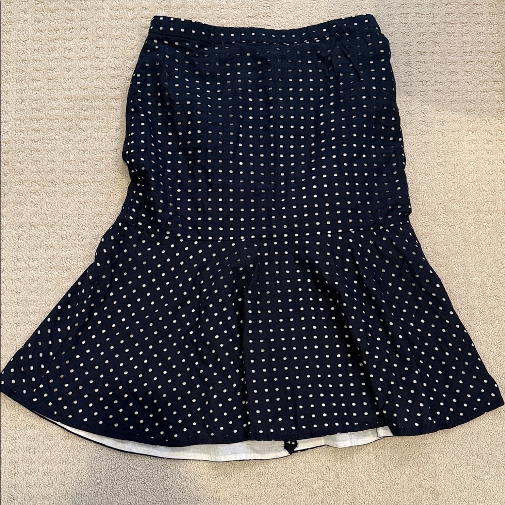 Ann Taylor Navy Polka Dot High-Low Flounce Cotton Skirt